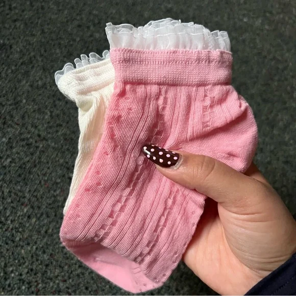 NWT 2 Pack Pastel Pink White Frilly Lace Mesh Whimsy Girly Ankle Fashion Socks - Picture 12 of 13